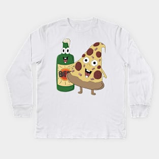 Bob The Beer And Patrick Pizza - Pizza and Beer illustration Kids Long Sleeve T-Shirt